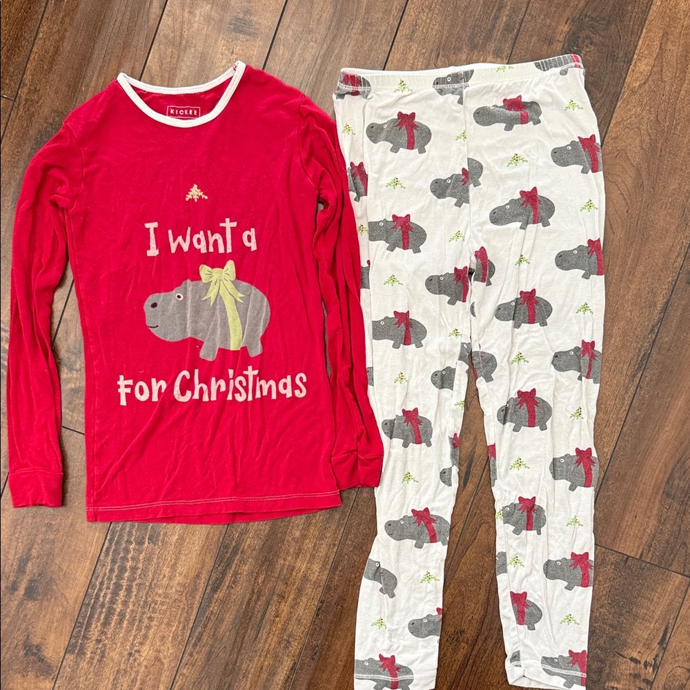 Kickee Pants Red and White Hippo Christmas Pajama PJ Set